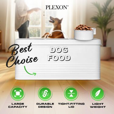 Контейнер для корму Plexon, білий, герметичний, з кришкою та лопаткою, 2 галони, банка для ласощів для домашніх тварин