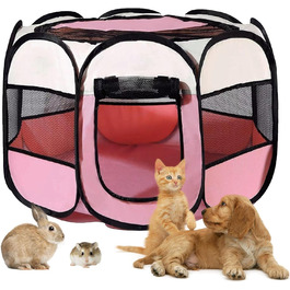 Клітка-бігове подвір'я для тварин BRIMOREA, 74x74x43 см, рожева. Підходить для собак, котів, кроликів та інших дрібних тварин, для дому та вулиці.