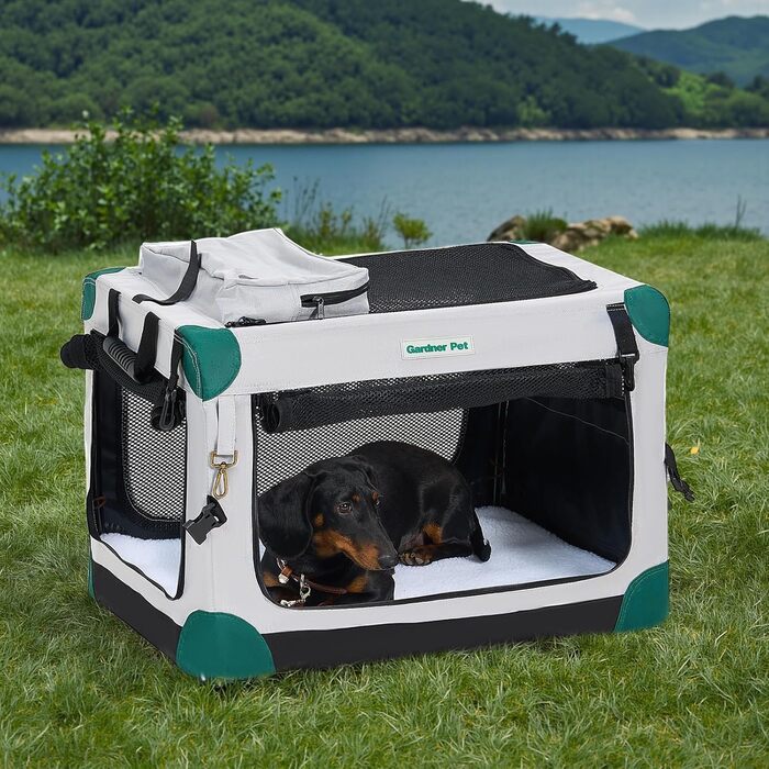 Складана переноска для собак та котів Gardner Pet Hundebox, 66x48x48 см, сіра. Підходить для тварин до 15 кг. З ручками та ковдрою.