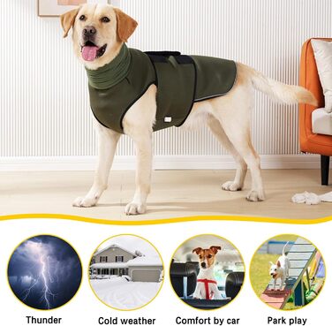 Заспокійливий одяг для собак Yanmucy 2 в 1: куртка для зменшення тривоги з капюшоном та захистом вух. Ідеально для собак, які бояться феєрверків та грози (зелений, M)
