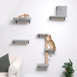 Комплект для котячого комплексу FUKUMARU: стіна для лазіння, гамак, будиночок, міст, драбина. Макс. вага: 18 кг, сірий