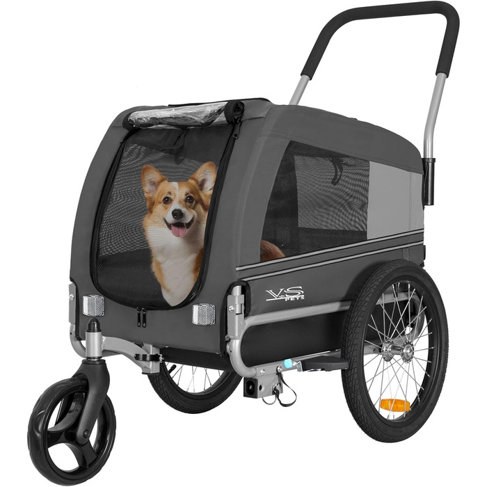 Універсальний візок-перевозник для собак Tiggo VS Pets Medium - 2в1 (велосипедний/біговий, сірий)