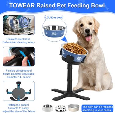 Підвищений годівниця для собак на підставці з нержавіючої сталі, 3 регульовані висоти, годівниця з ABS-пластику для маленьких/середніх/великих собак, неслизька (чорний-L) Для середніх та великих собак