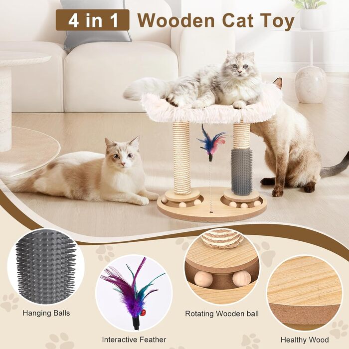 Інтерактивне котяче іграшкове карусель з дерева Banaone 4 в 1: карусель, когтеточка, іграшка, туалет для котів