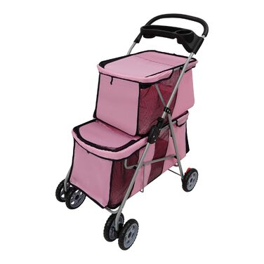Двоярусний візок для домашніх тварин для маленьких та середніх собак та котів - Легкий транспортний візок-бугі для собак з 2 рівнями для прогулянок, подорожей та активного відпочинку на природі, до 20 кг (Рожевий)