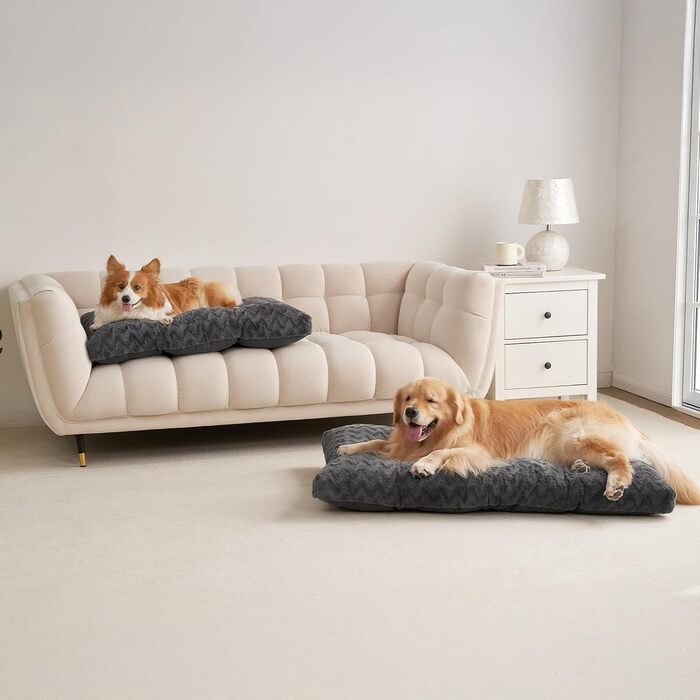 Килимок для собак великих порід EHEYCIGA, 104x68 см, XL, штучне хутро та льон, темний сірий, для собак