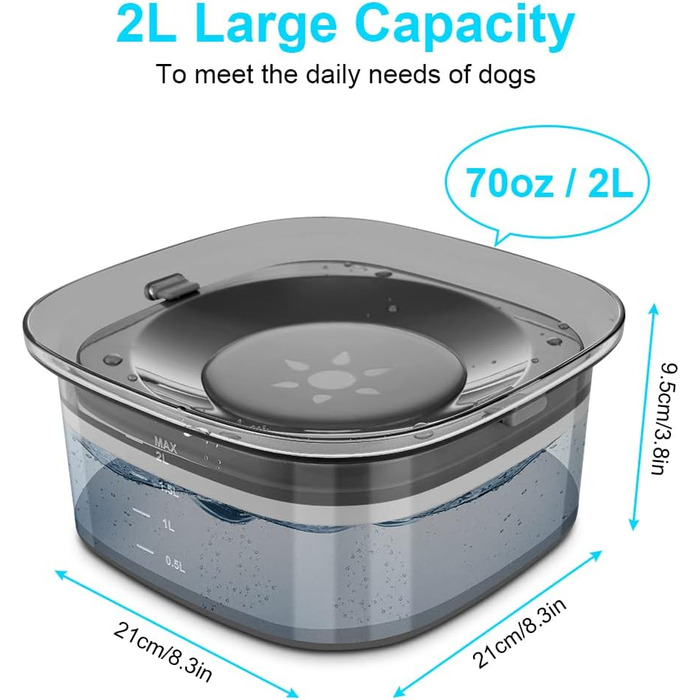 Миска для води для собак, 2 л, повільна годівниця, миска-повільна годівниця, чорна, без розбризкування, для подорожей