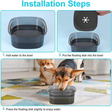 Миска для води для собак, 2 л, повільна годівниця, миска-повільна годівниця, чорна, без розбризкування, для подорожей