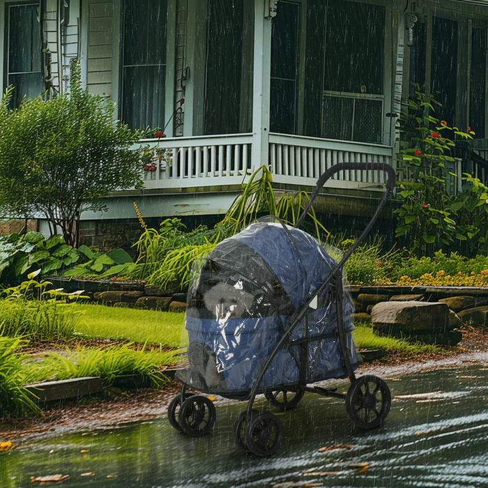 PawHut Dog Buggy 2 в 1 з чохлом від дощу Складаний візок для собак для маленьких собак і кішок 81x68x98.5 см Темно-Синій