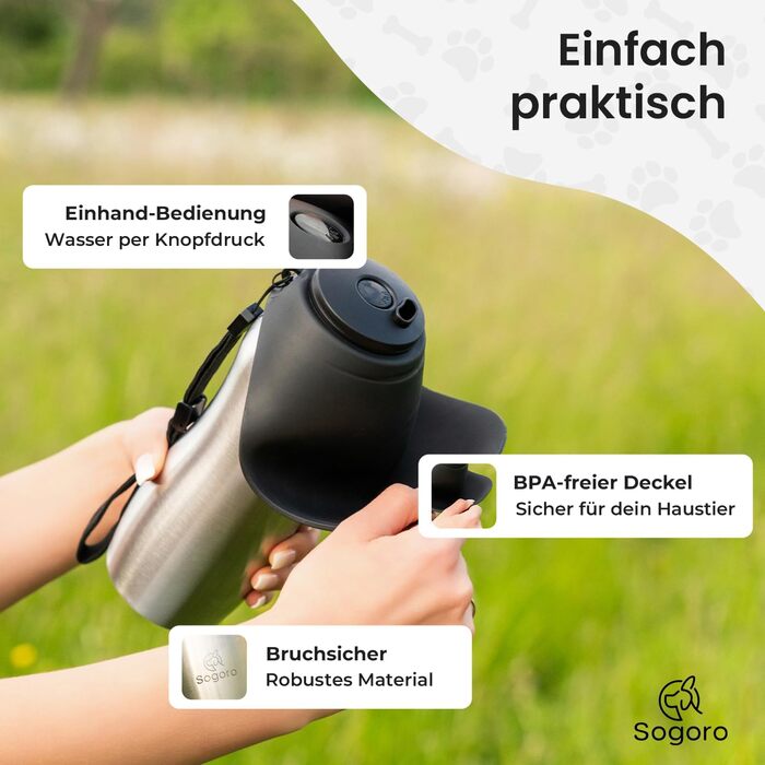 Водяна пляшка для собак Sogoro 700 мл - не протікає, з нержавіючої сталі - портативна, для всіх порід