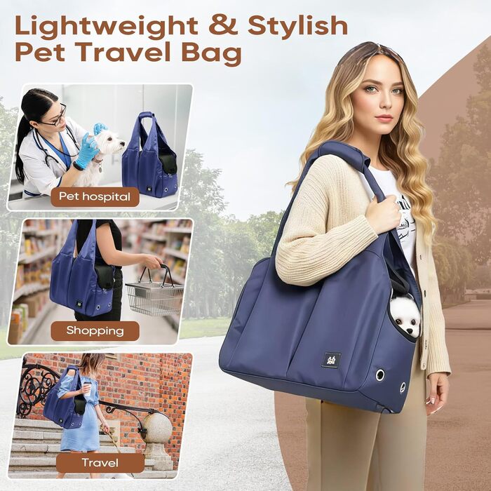 Сумка-переноска для собак, котів та цуценят – м'які боки, подорожі, 4 кишені, складається, до 6,8 кг, для подорожей, до ветеринара, вилазок (Темно-синій)