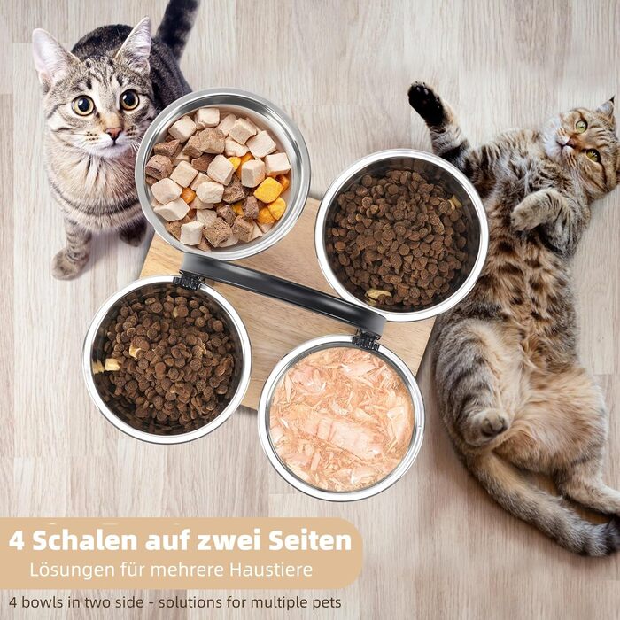 Підвищений годівниця для котів JUJOYBD з 4 нержавіючими мисками, регульована висота, станція годування, миски для їжі та води для котів та маленьких собак