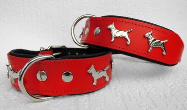 Нашийник Bullterrier з натуральної шкіри для собак, регульований, 33-41 см, 45 мм, чорний, коричневий/коньяк, червоний/чорний