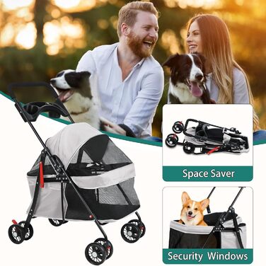 Дитяча коляска для собак та котів з тримачем для напоїв, складана, для маленьких та середніх порід, з дихаючою сіткою