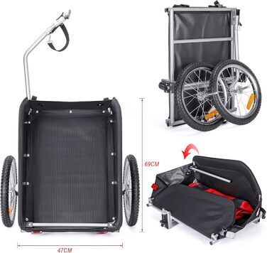 Велосипедний причіп CXWXC зі стоп-дämpfer, великий вантажний простір 120L, вантажопідйомність 40KG, складаний вантажний причіп з тентом та прапорцем безпеки - ідеальний для щоденного транспортування (Червоний)