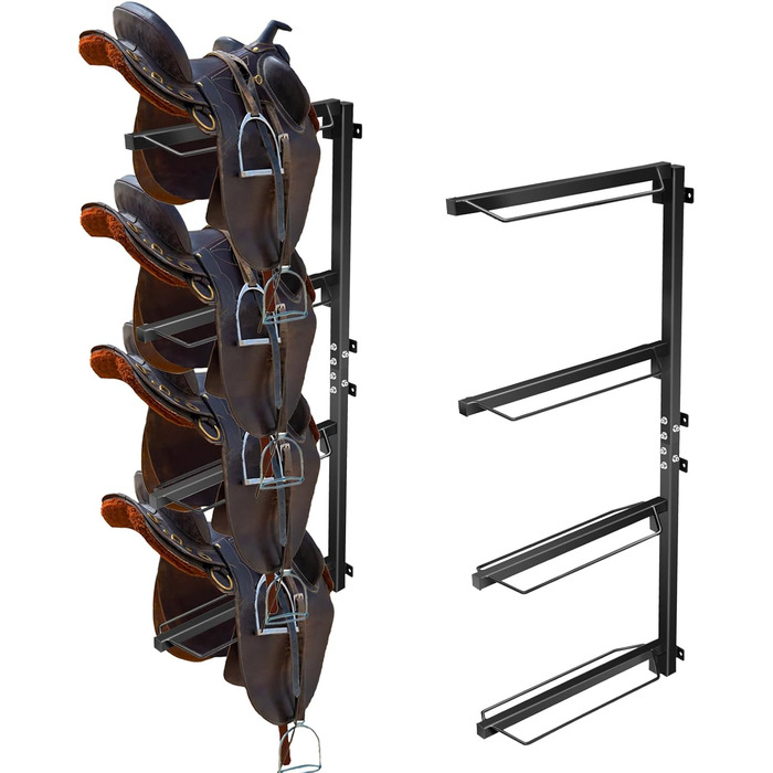 Стійка для сідел TOPTGO з 4 рівнями, настінна, для зберігання західних та англійських сідел – міцна сталева стійка, витримує до 136 кг, для збруї, підкладки, аксесуарів тощо