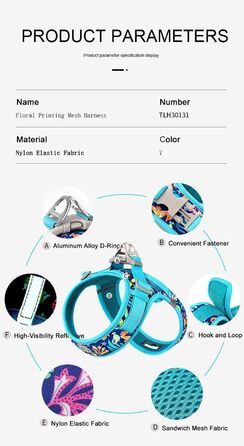 Нашийник для собак Truelove TLH30131 XS, квітковий принт, чорний, м'який, дихаючий, світловідбиваючий