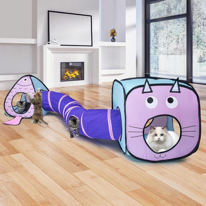 Туннель для котів, іграшка-труба, складаний тунель для кошенят, цуценят, кроликів. 3 шт. блакитний