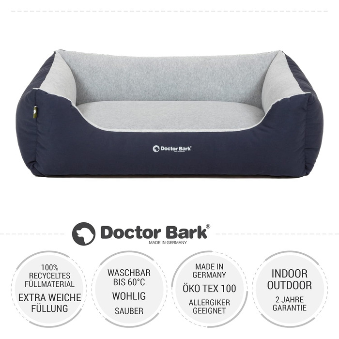 Ліжко для собак Doctor Bark Kleine Hunde - Корзина для собак М'яка та пухнаста - Миється, зносостійка, затишна - Виготовлено в Німеччині - GreenLabel (M - 86x65 см, Королівський синій)