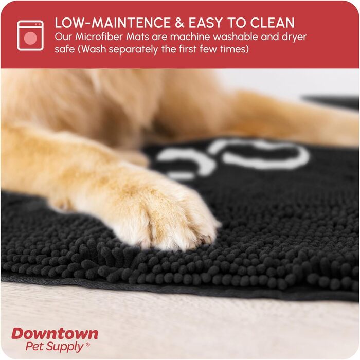 Килимок для собак My Doggy Place з мікрофібри для брудних лап, 91.4 x 66 см, швидковисихаючий, вбираючий, для прання та сушки в машині, з антиковзким гумовим покриттям (91 x 66 x 3 см, Чорний з відбитком лапи)