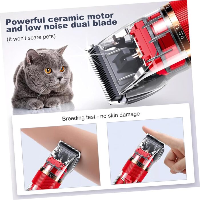 Безшумний бездротовий тример для домашніх тварин BESPORTBLE з LED-дисплеєм, миється, аксесуари для собак та котів, регульована швидкість, насадки-гребінці, 18.00x4.50x4.00 см, червоний