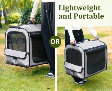 Pecute Розширювана переноска для котів та маленьких собак, транспортна сумка-переноска, розкладний бокс для котів, сіра/зелена, 61x52x45 см