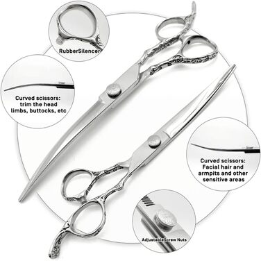 Професійна вигнута ножиця для грумінгу собак та котів з нержавіючої сталі 440C (7.5 дюймів)