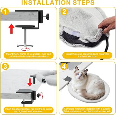 Кішка ліжко для столу Yuning, 360° обертання, регульована висота, будиночок для котів над столом, гамак для котів з 2 подушками, місце для сну кота, підходить для використання цілий рік, сірий колір