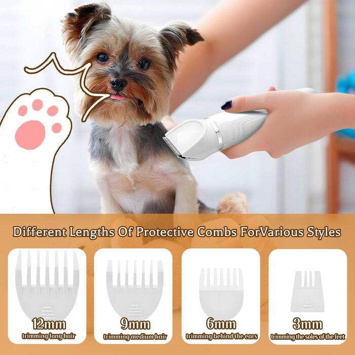 Набір для стрижки собак Journeyside 4-в-1: професійна бездротова машинка для собак та котів з 4 насадками, білий колір