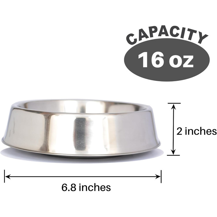 ICONIC PET Миска для собак та котів 900 мл з нержавіючої сталі, антиковзаюча, безшумна, для 4 чашок, з унікальним дизайном та гумовим дном (16 oz)
