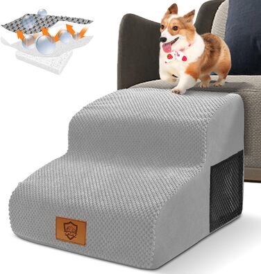 Сходинка для собак HEVOL 2 сходинки, сіра. Зручна та водонепроникна сходинка для маленьких собак та котів на ліжко та диван. Виготовлена з високощільну губку, знімний та миючий чохол.