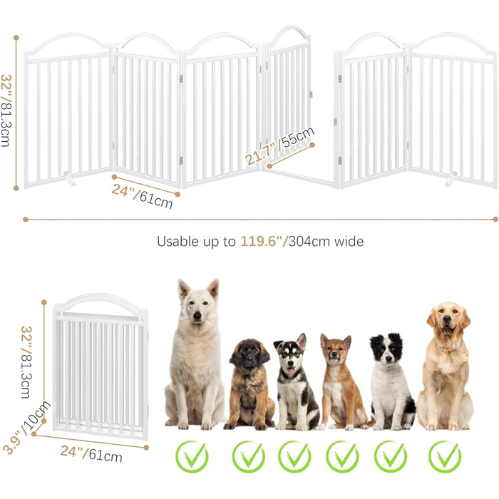 Металеве вольєр для собак BHG, без монтажу, з дверцятами, 243.8 x 81.3 см, аккордеон, для дому та саду, білий