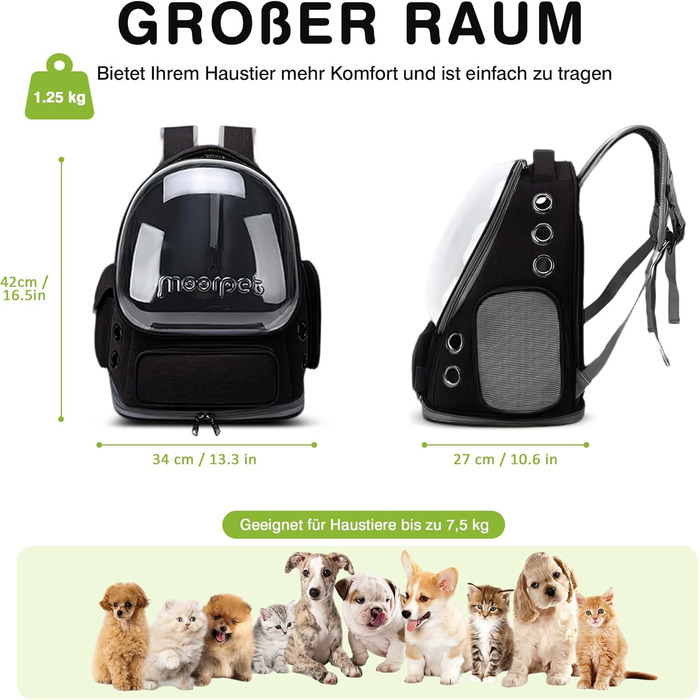 Рюкзак-переноска для котів та собак ALLSOPETS Bubble Carrier – чорний, до 7.5 кг
