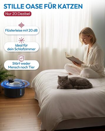 Фонтанчик для котів Miaura® бездротовий, 2.8л, з датчиком руху, чорний - автоматична поїлка для котів