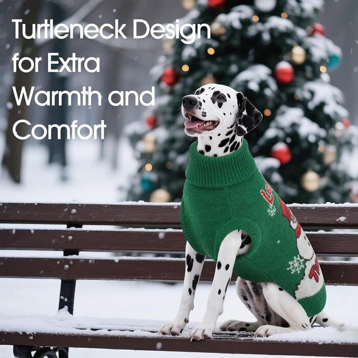 Светр для собак IECOii з коміром-моторолкою, флісовий пуловер, різдвяний пуловер для собак, теплий в'язаний пуловер на Хелловін, 5XL, зелений