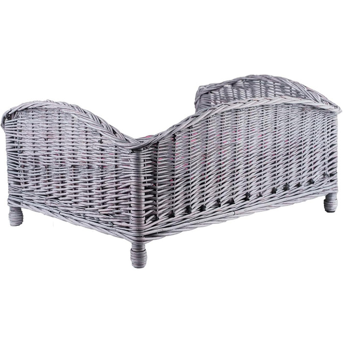 Корзина для собак та котів з плетіння лози з м'яким лежаком, сіра, 54x32x25 см