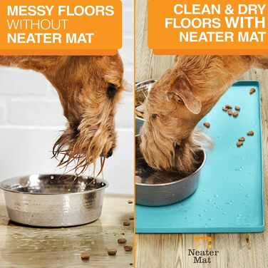 Силіконова підкладка для мисок собак і котів Neater Pet Brands, водонепроникна, захисний килимок для корму та води, аквамарин, 81,3×61 см