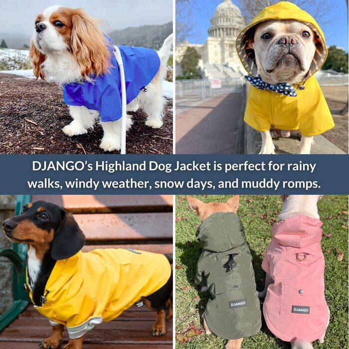 Водонепроникний дощовик для собак DJANGO Highland, оливковий, M (Medium), з капюшоном та отвором для шлейки