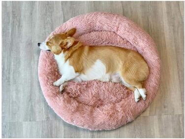 М'яке ліжко для собак та котів великих розмірів, круглої форми, плюшеве, біле, діаметр 100 см