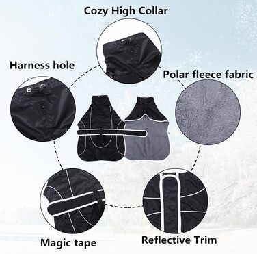 Водонепроникний теплий зимовий пуловер для грейхаундів та інших великих собак, чорний. Регульований, з відбиваючими елементами. Розмір XS (довжина спини 46-48 см).