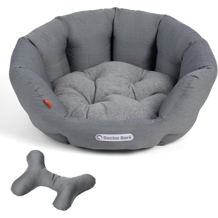 Кругле ліжко для собак Doctor Bark - м'яке, з ортопедичною подушкою, для собак середніх порід, миється до 95°C, Made in Germany (L - 60x50 см, світло-сірий)