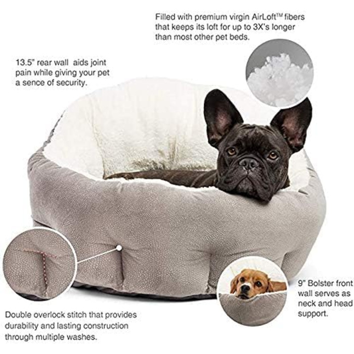 Крісло-ліжко для собак: зручне ліжко-гніздечко з високим бортом, сірого кольору, знімний та пральний чохол