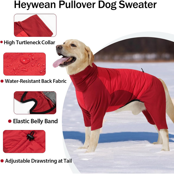 Флісовий теплий зимовий одяг для собак Heywean: куртка, комбінезон, піжама для малих, середніх та великих порід. Червоний колір.