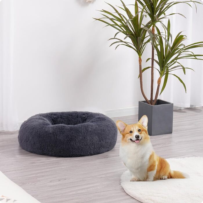 Ортопедичне ліжко для собак, кругле, м'яке, для собак та котів, 70 см, темно-сірий, 70x70x20 см
