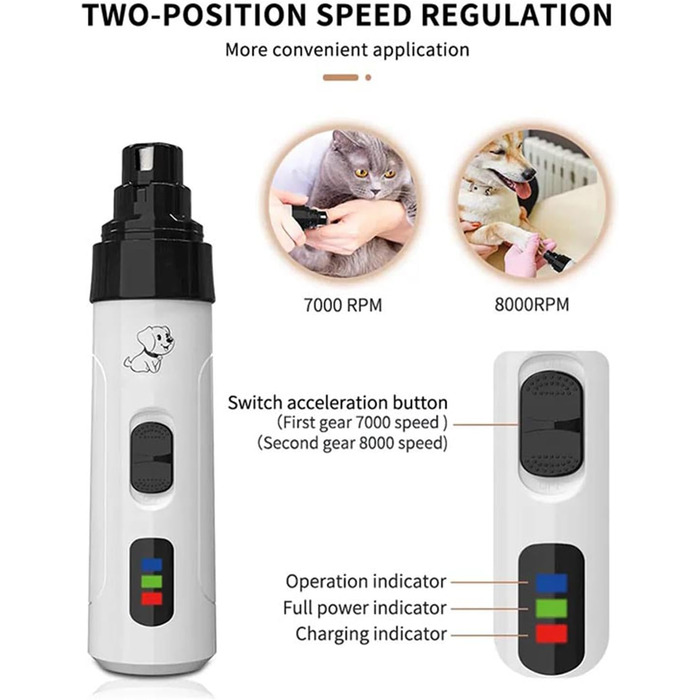 Електричний триммер для собак, пилка для нігтів, шліфувальник кігтів, USB зарядка, інструмент для грумінгу, тихий триммер для собак