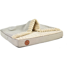 Лягу для собак середнього розміру, ортопедична матрац для собак, м'яке ліжко для тварин з капюшоном, неслизьке, пральне, з блискавкою (Бежевий, 70 x 60 x 8 см)
