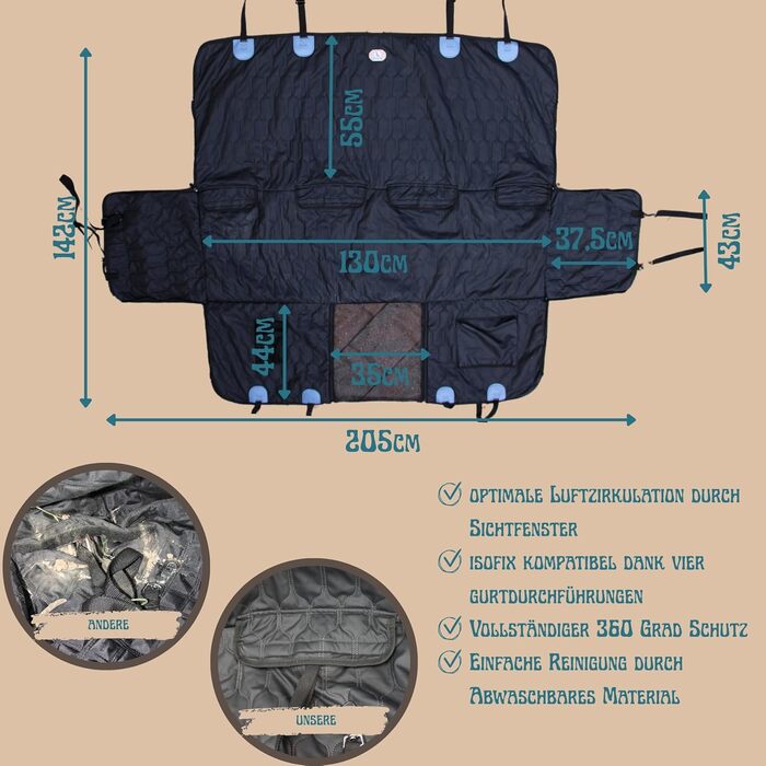 Накидка для собак у машину - захист заднього сидіння, шкіряна, сумісна з ISOFIX, неслизька, водовідштовхувальна, універсальна