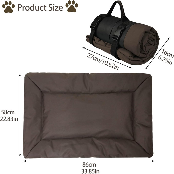 Транспортування лежанка для собак, килимки для собак у подорожі, 86 x 58 см, портативна лежанка для собак, лежанка для собак і котів, тепла ковдра для вулиці та дому, портативна лежанка для котів, складна, можна прати (колір: коричневий)