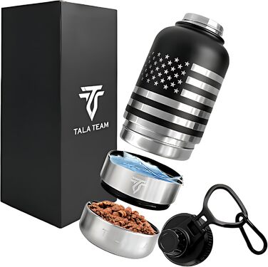 Ізольована пляшка для води для собак TALA TEAM - туристична пляшка з мисками для собак, чорна