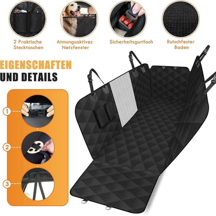 Килимок для собак у машину Caliyo, захист заднього сидіння, водовідштовхувальний, антикіготок, універсальний (Чорний)